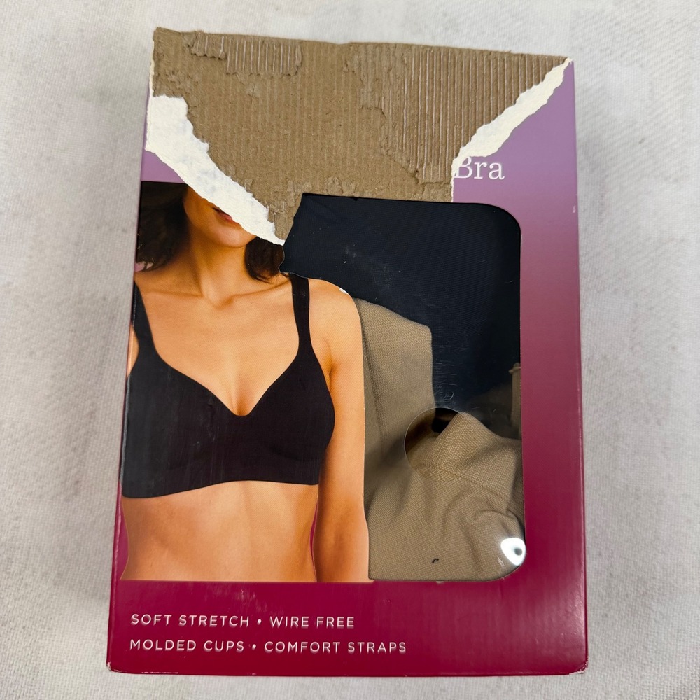 Carole Hochman 2 Pack Seamless Comfort Bra Black Taupe Large Wire Free 1187728